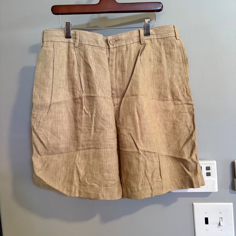 Nautica Rigger Shorts Mens 36 Tan Herringbone Pleated Classic Fit 4576